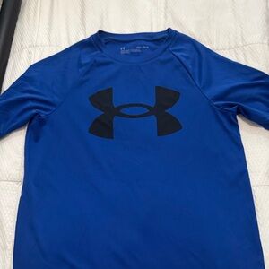 Boys Under Armour Royal Blue Long Sleeve Performance Shirt with Black Logo YM
